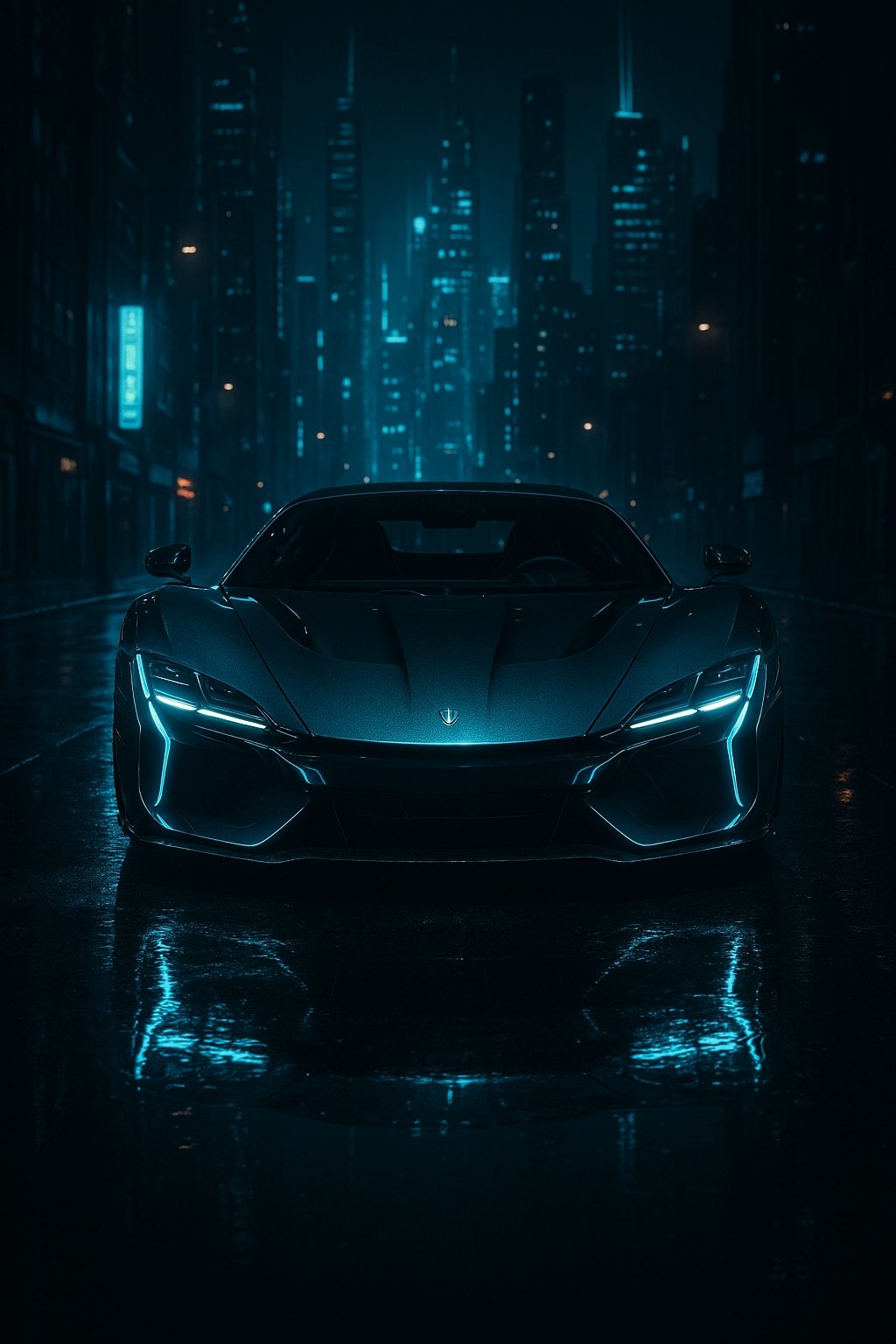 Neon Blue Sports Car City Mobile Wallpaper