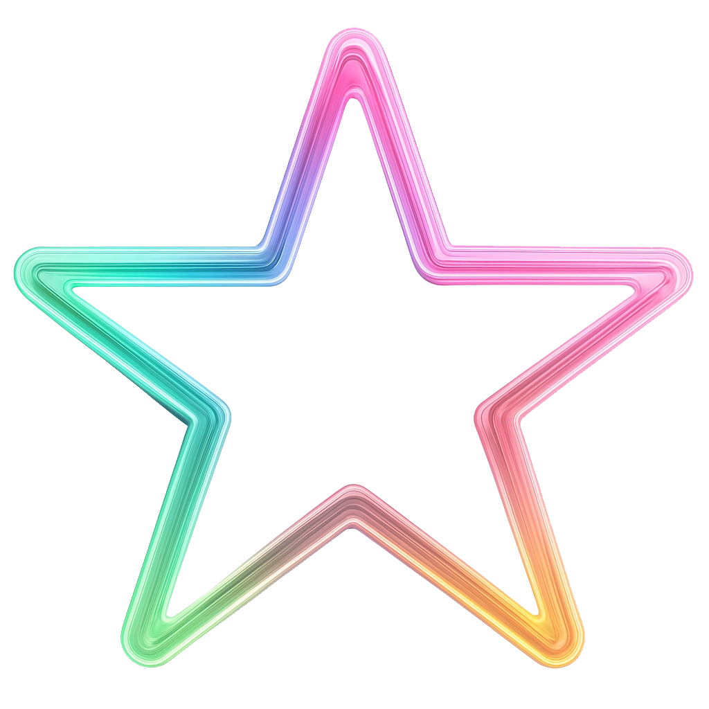 Neon Rainbow Star Outline: Vibrant Gradient Light On Transparent Background For Art, Design, And Decor