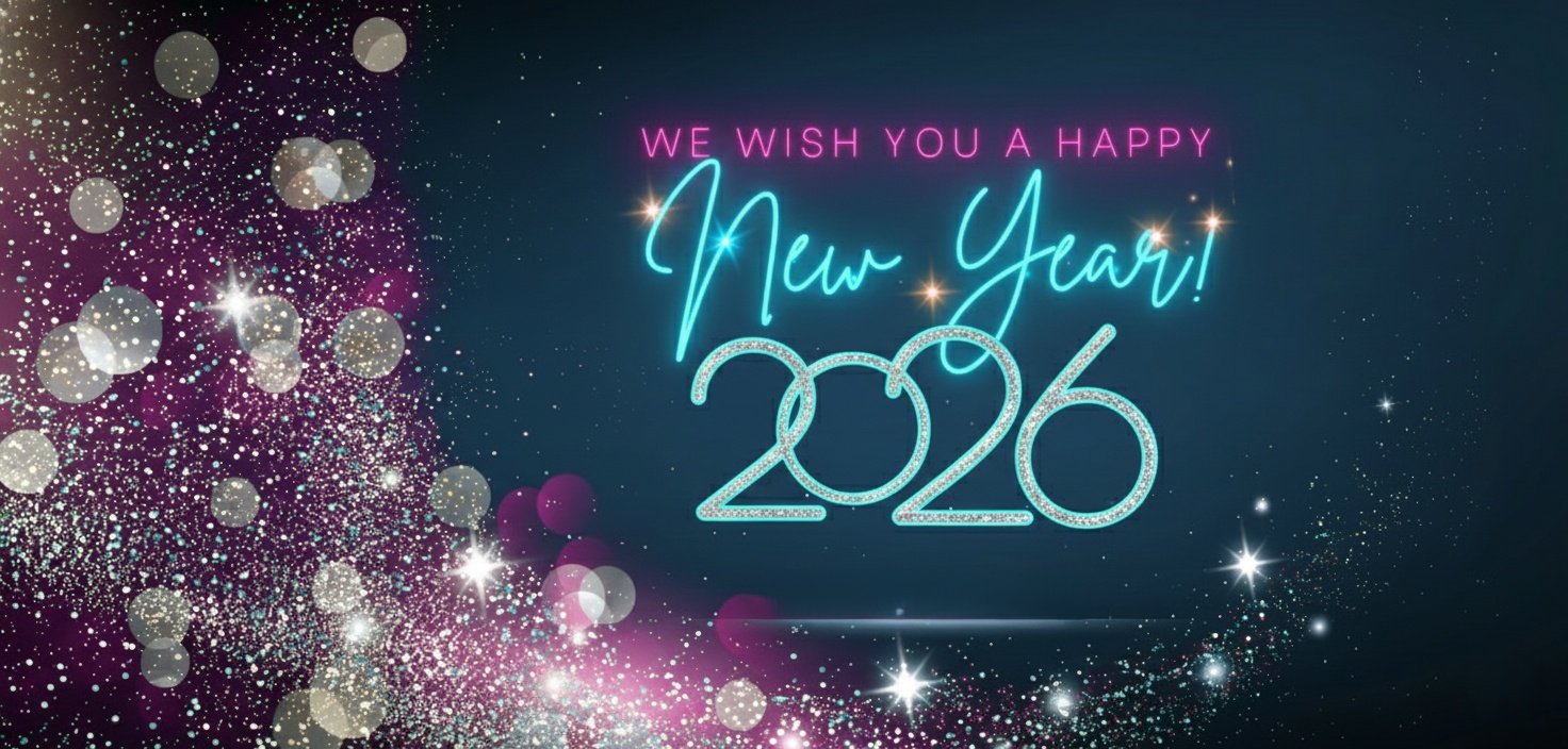 Neon Teal 2026 New Year Glitter Graphic