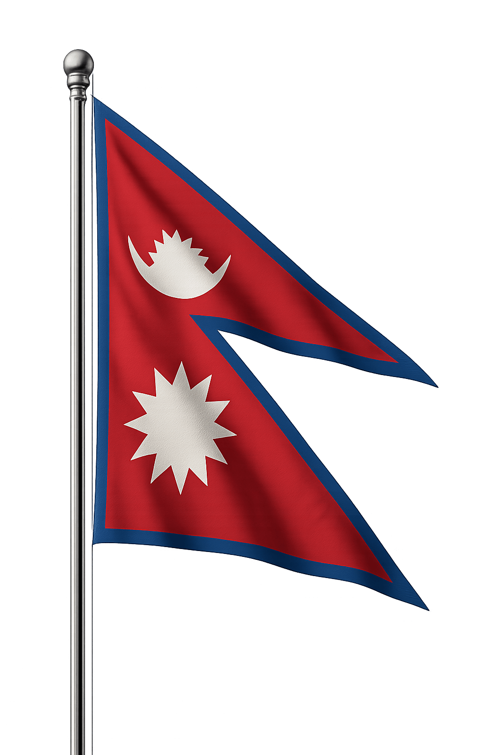 Nepal flag unique shape on flagpole transparent background