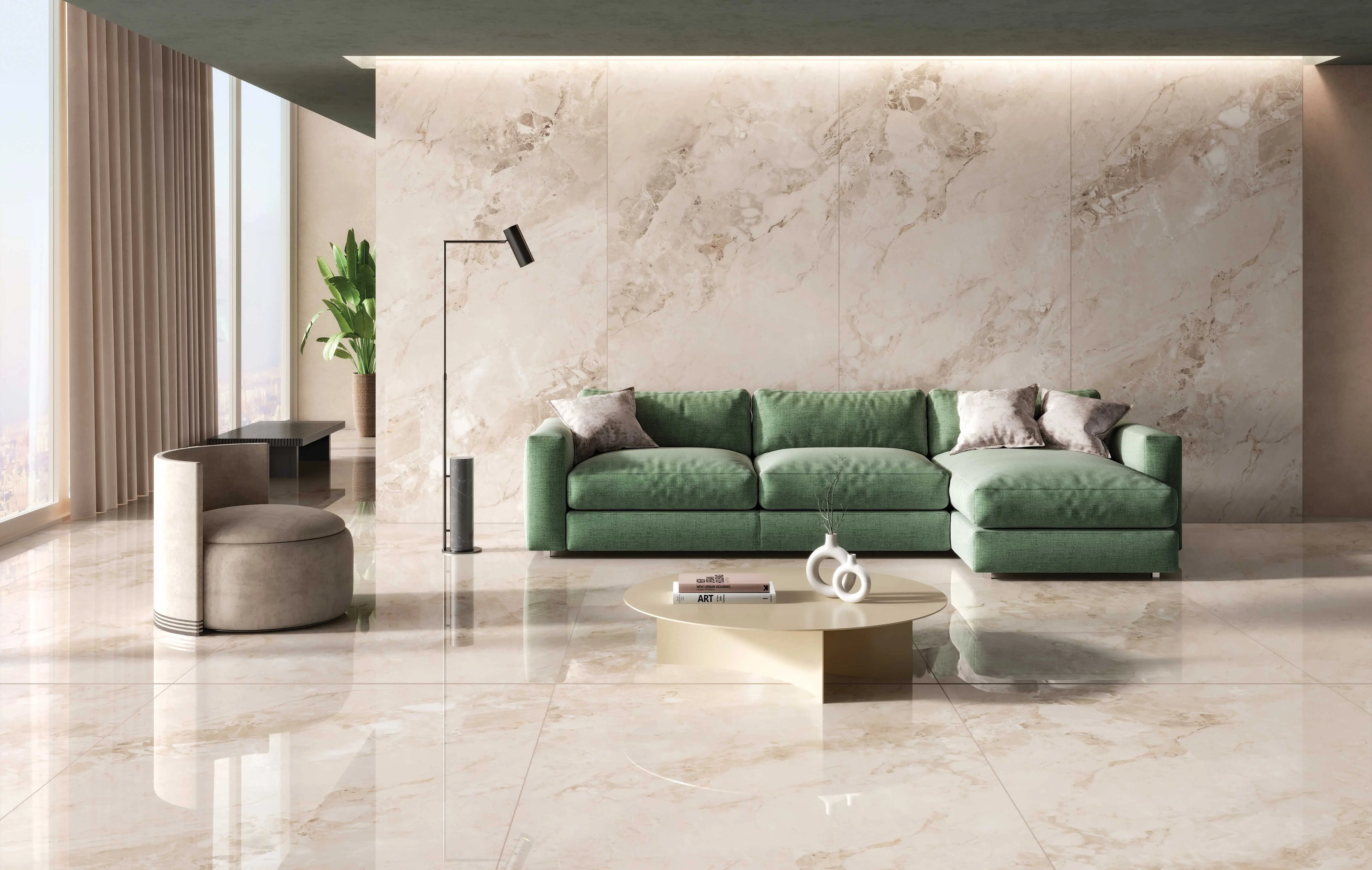 Neutral Marble Effect Tiles Living Room Preview