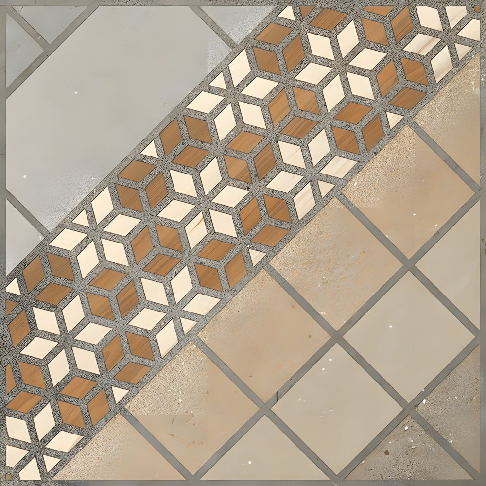 Neutral Tones Geometric Cube Diagonal Tile