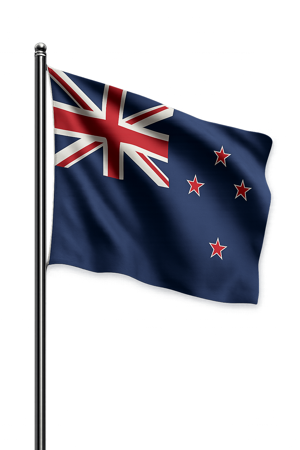 New Zealand Flag Flying on Pole transparent background