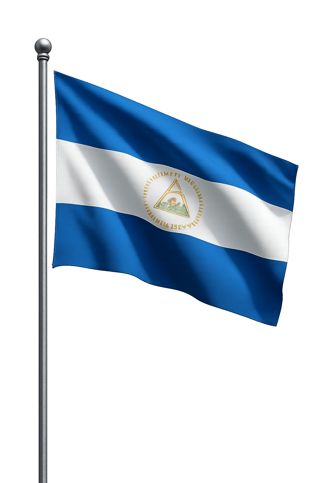 Nicaragua Flag Flying on Pole transparent background