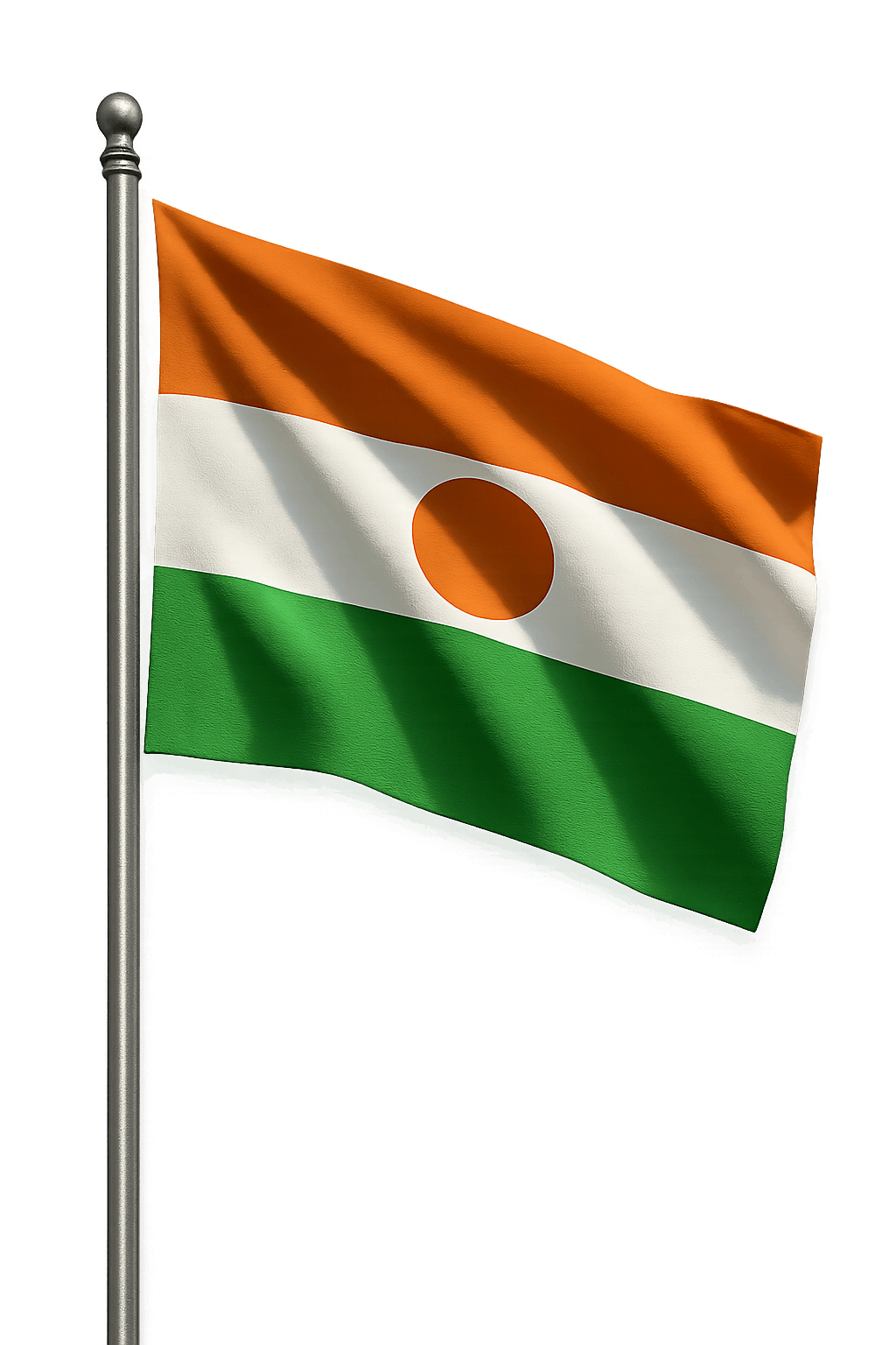 Niger flag waving on pole transparent background