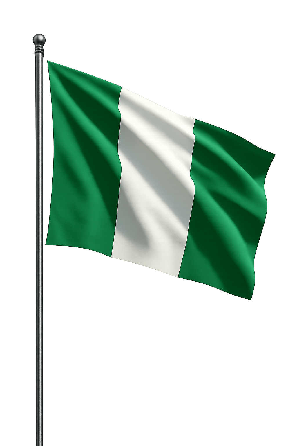 Nigeria flag on pole waving transparent background