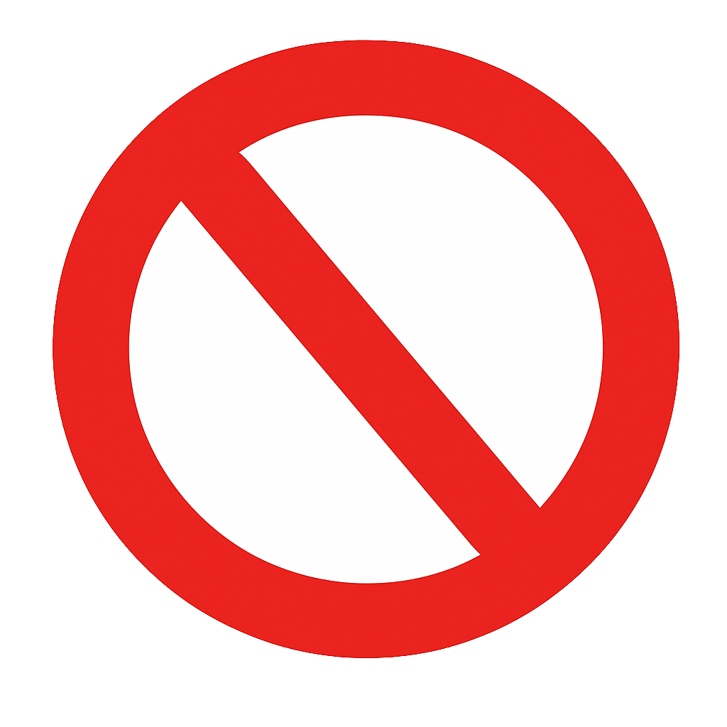 No Entry Prohibition Sign: Red Circle With Diagonal Slash on Transparent Background