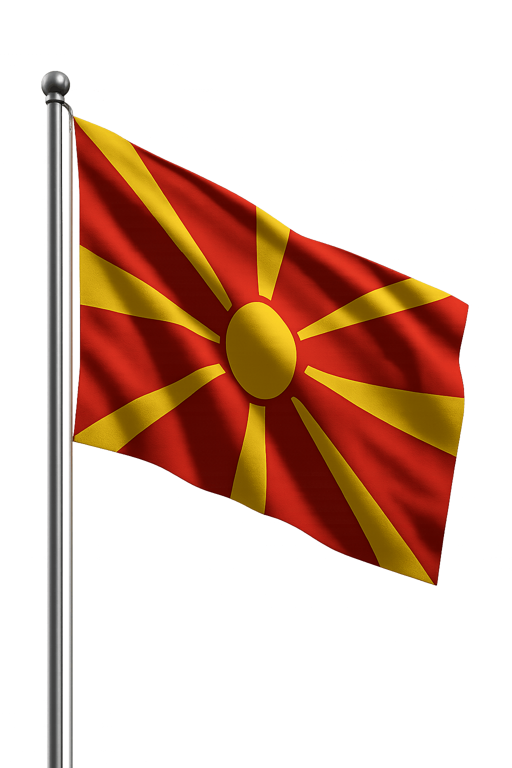 North Macedonia flag on pole transparent background