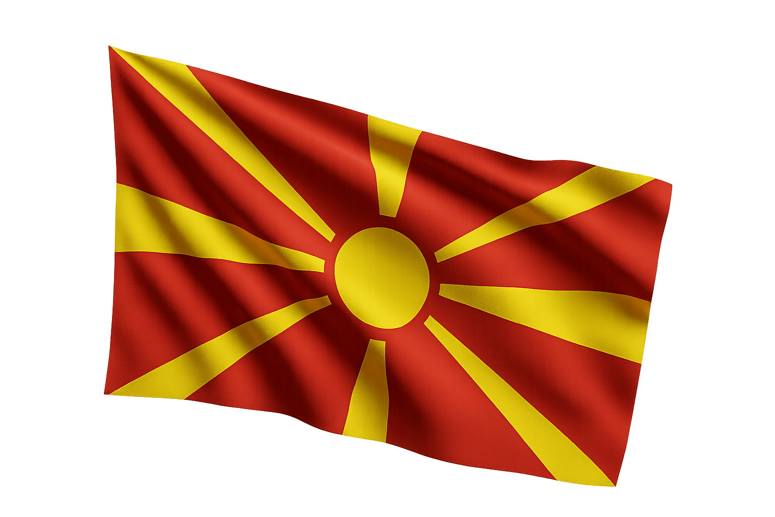 North Macedonia flag waving fabric transparent background