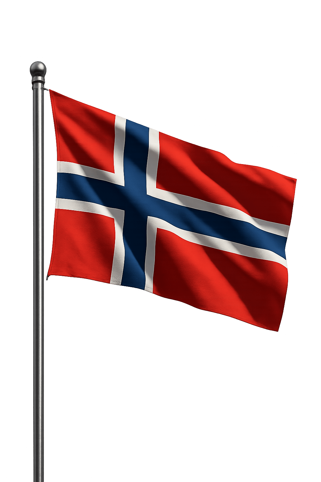 Norway flag on pole waving transparent background