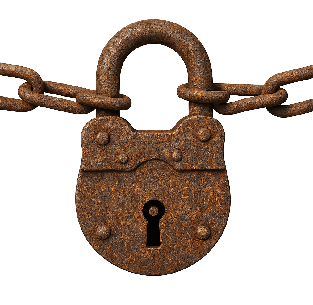 Old Rusty Padlock and Heavy Chain
