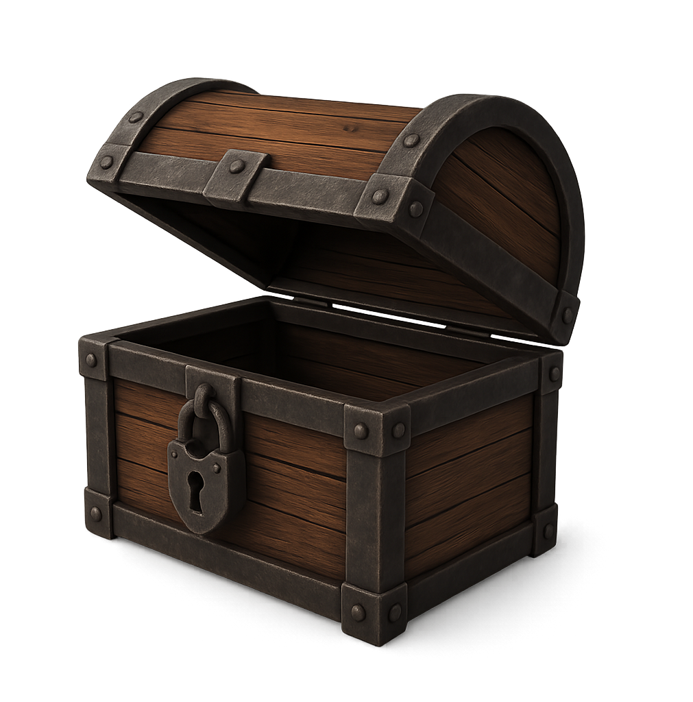 Open Wooden Treasure Chest with Lock