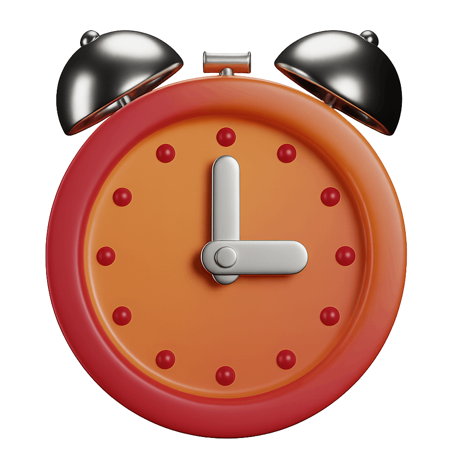Orange and Red Alarm Clock on a Transparent Background