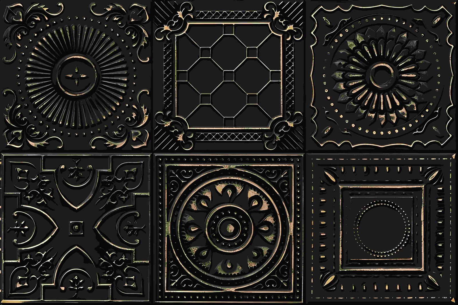 Ornate Black Embossed Antique Decorative Wall Tile