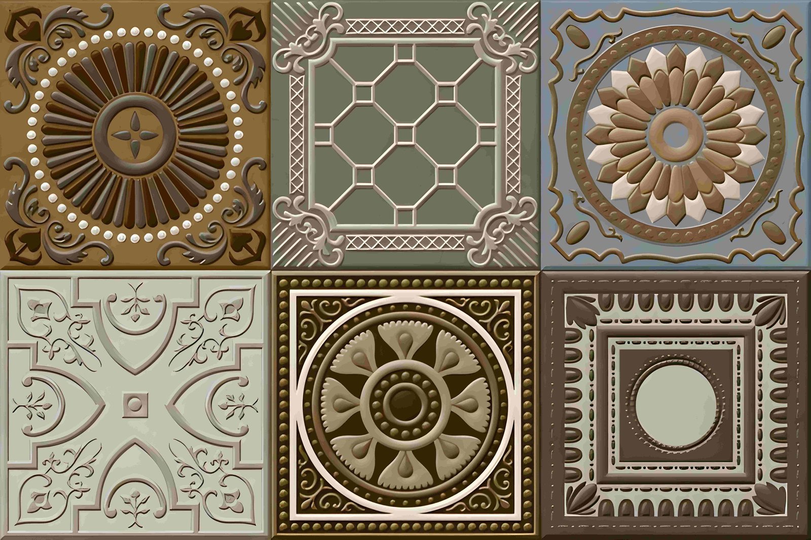 Ornate Multi-Colored Embossed Decorative Wall Tile