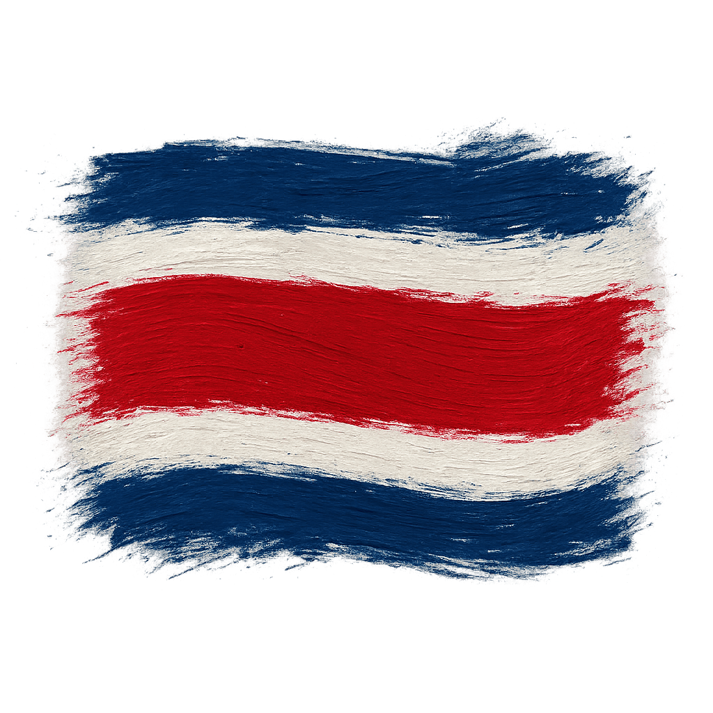 Painted Costa Rica Flag, Transparent Background Style.