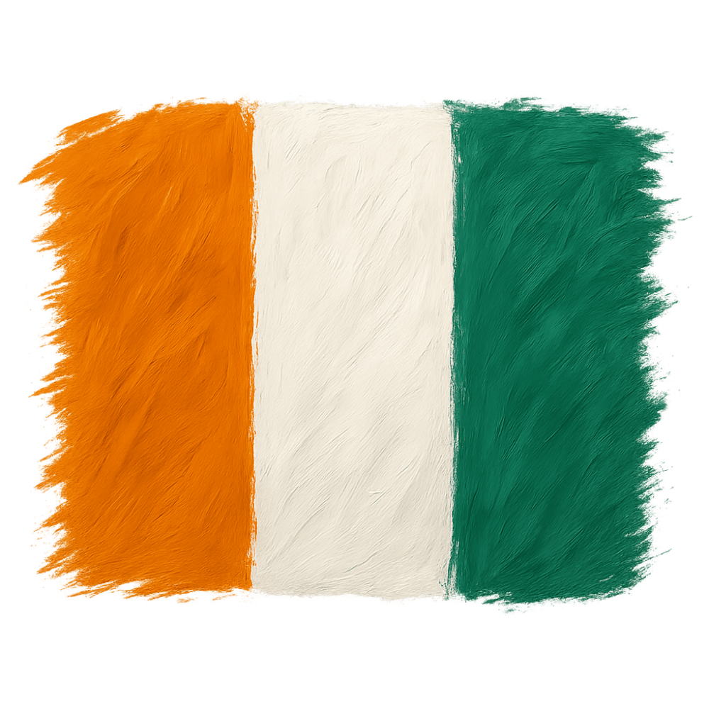 Painted Côte d'Ivoire Flag, Transparent Background Style.