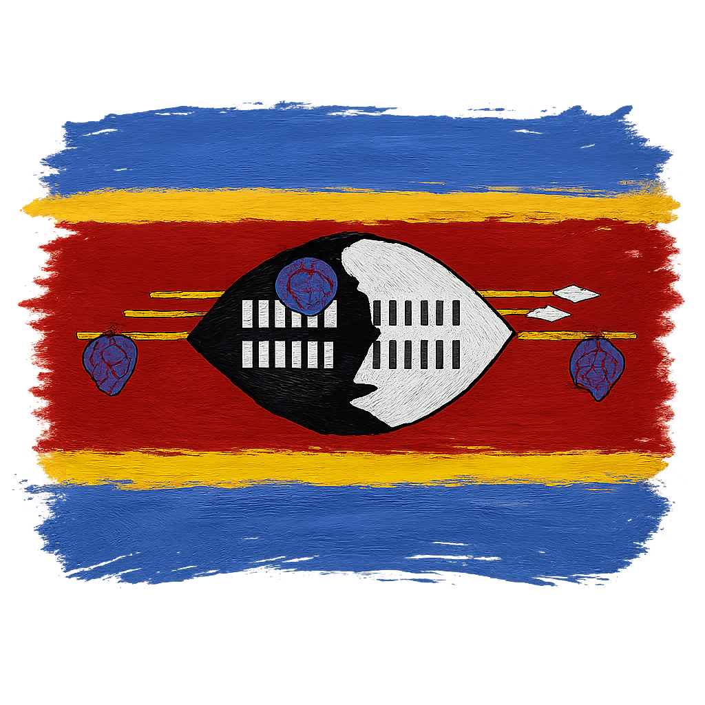 Painted Eswatini Flag Brush Strokes Transparent Background