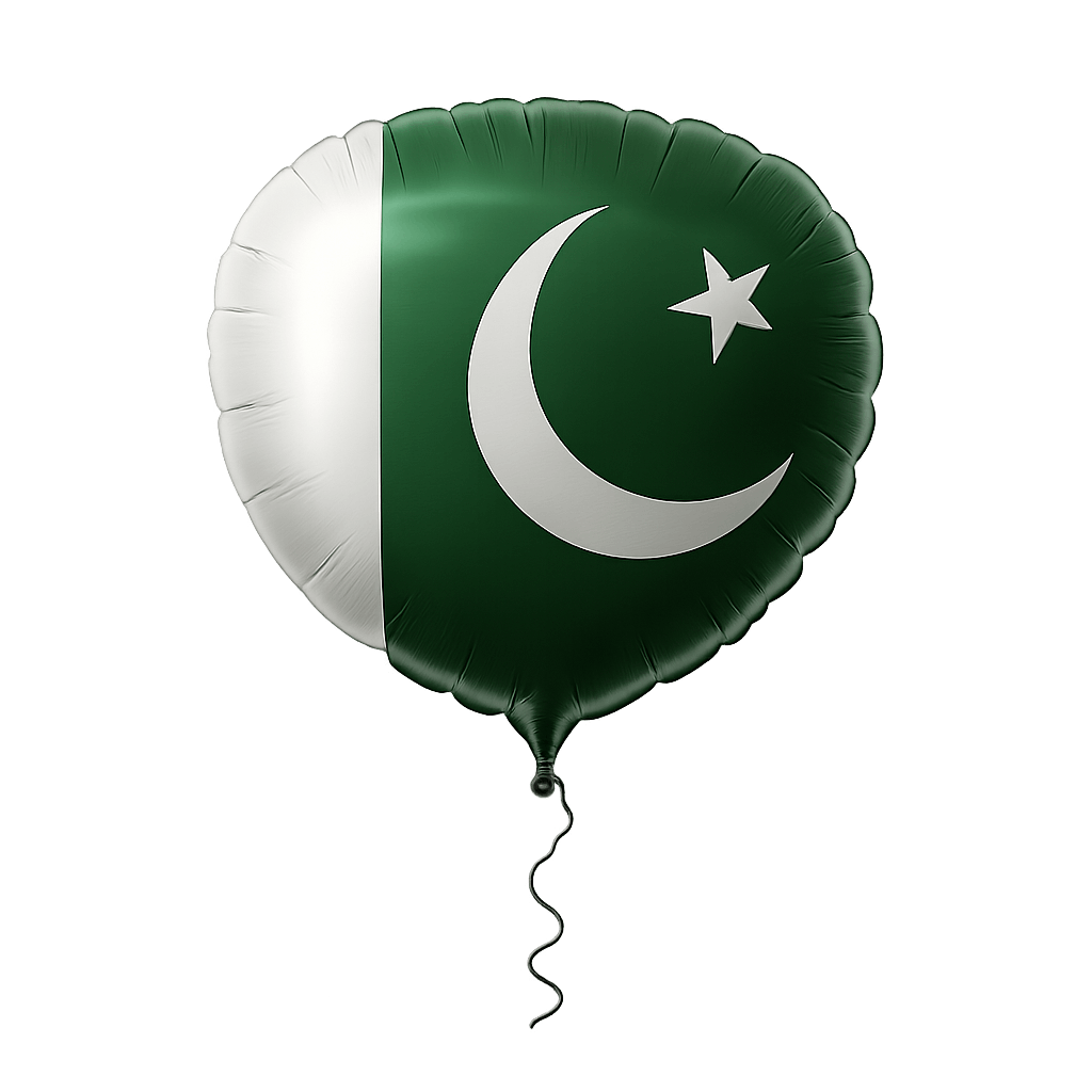 Pakistan Flag Balloon Isolated, Glossy Transparent Background