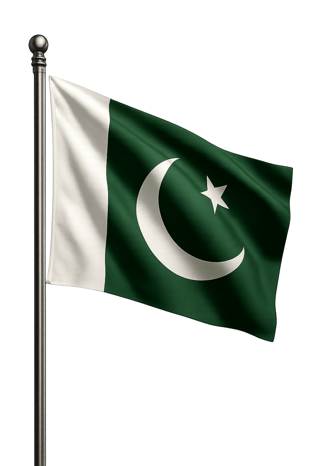 Pakistan Flag Waving on Pole, Realistic Transparent Background