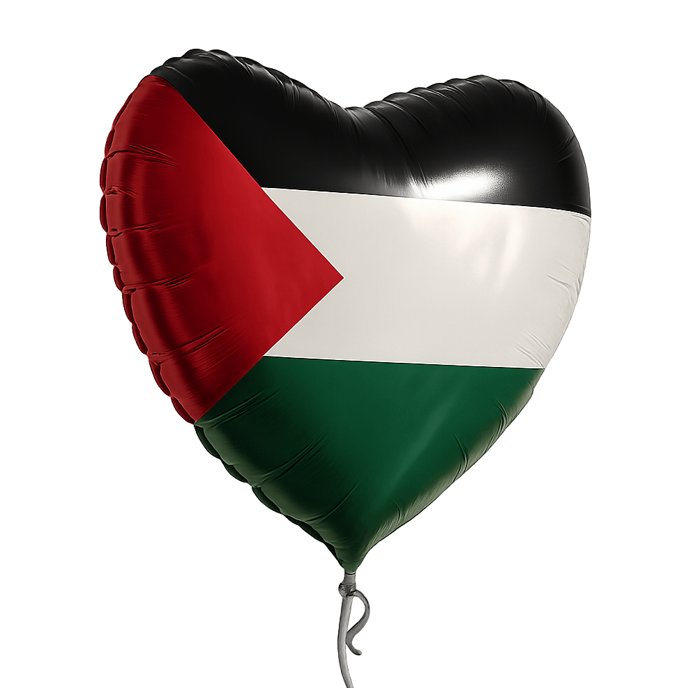 Palestine Flag Heart Balloon, Glossy Transparent Background