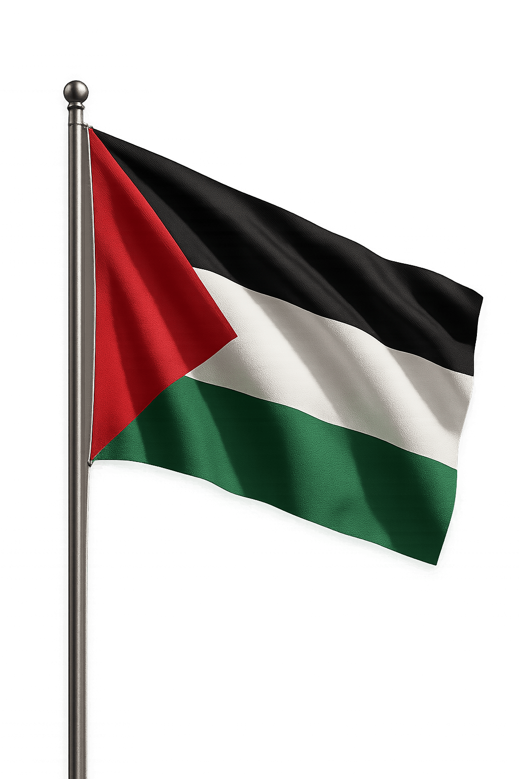 Palestine Flag Waving on Pole, Realistic Transparent Background
