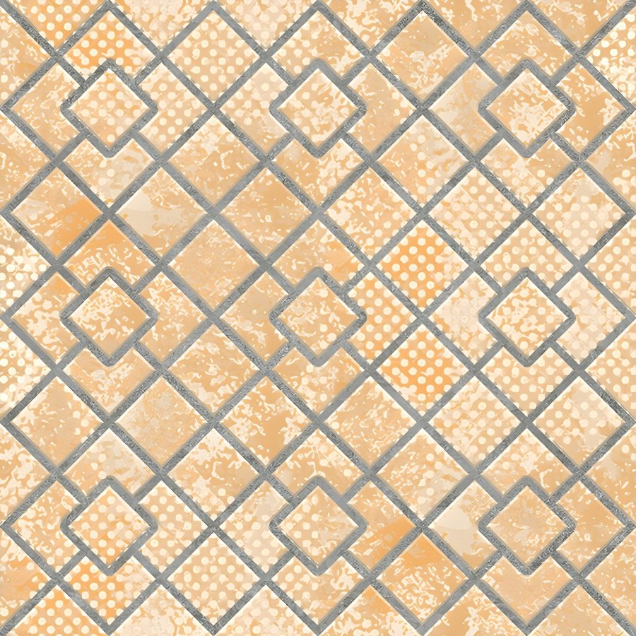Peach Distressed Geometric Diamond Grid Tile