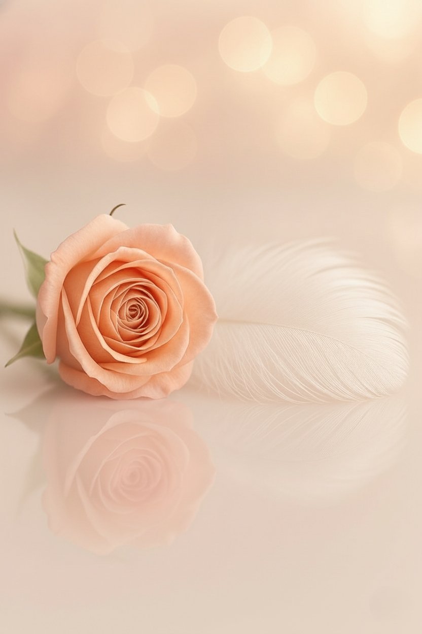 Peach Rose Feather Bokeh Mobile Wallpaper