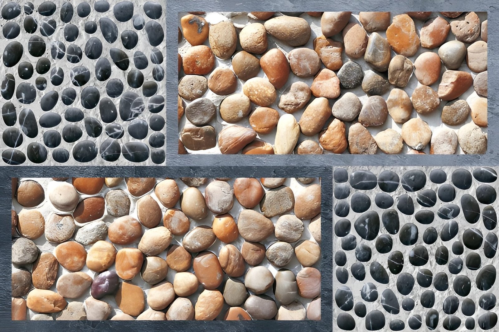 Pebble Stone Mosaic Pattern With Smooth River Rocks For Garden Walkway, Outdoor Decor