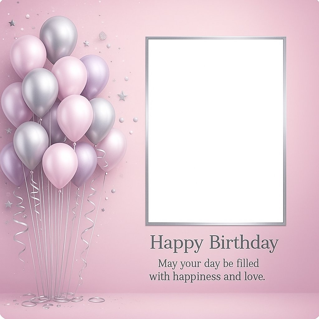 Pink Birthday Card with Balloons and Space for Personalized Message