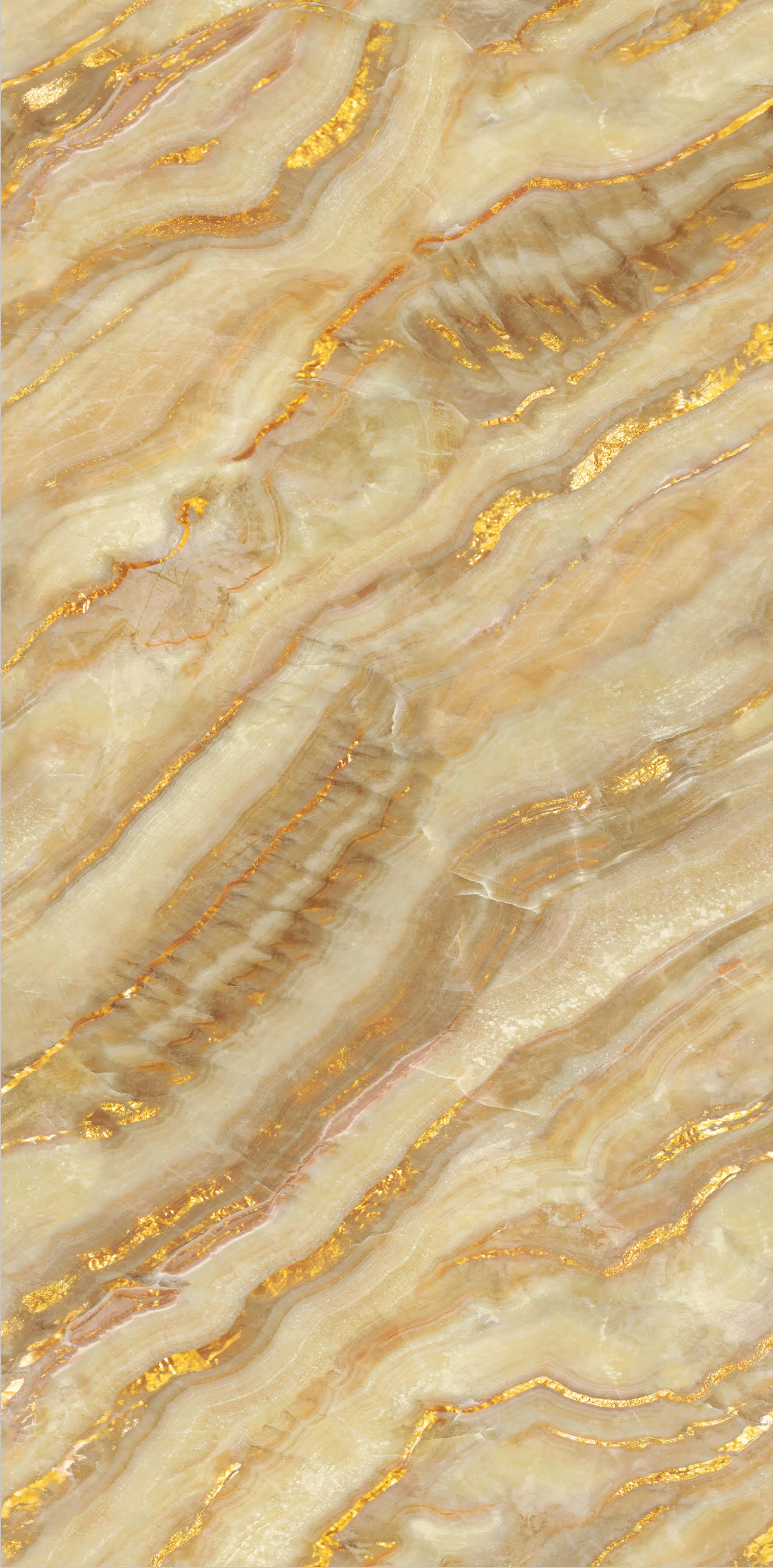 Polished Marble Surface With Golden Veins and Organic Patterns