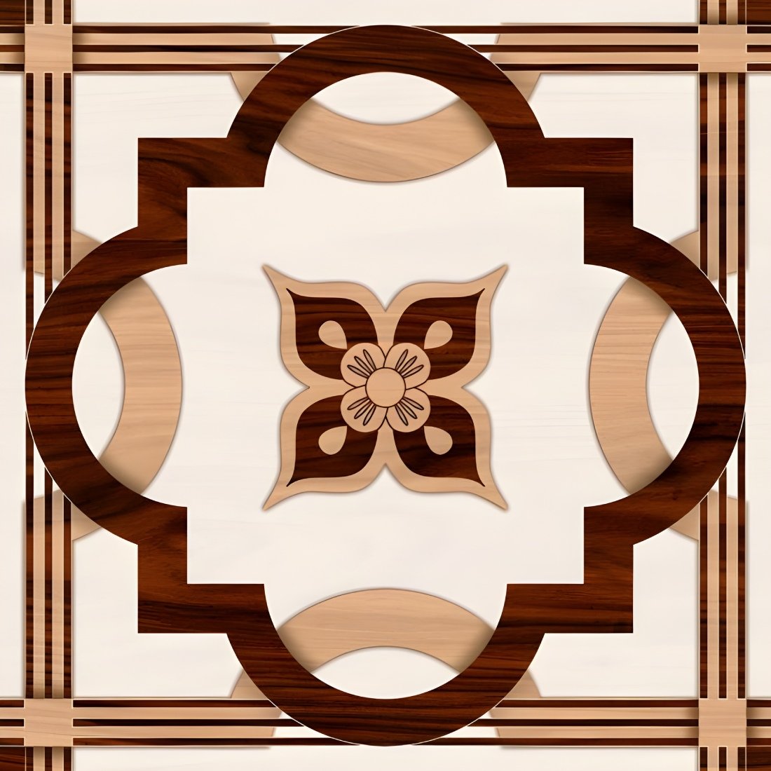 Quatrefoil Wood Frame Floral Motif Tile