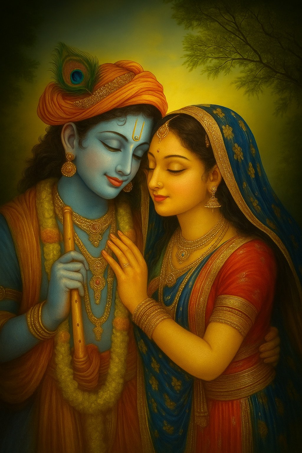 Radha Krishna Love Embrace Divine Mobile Wallpaper