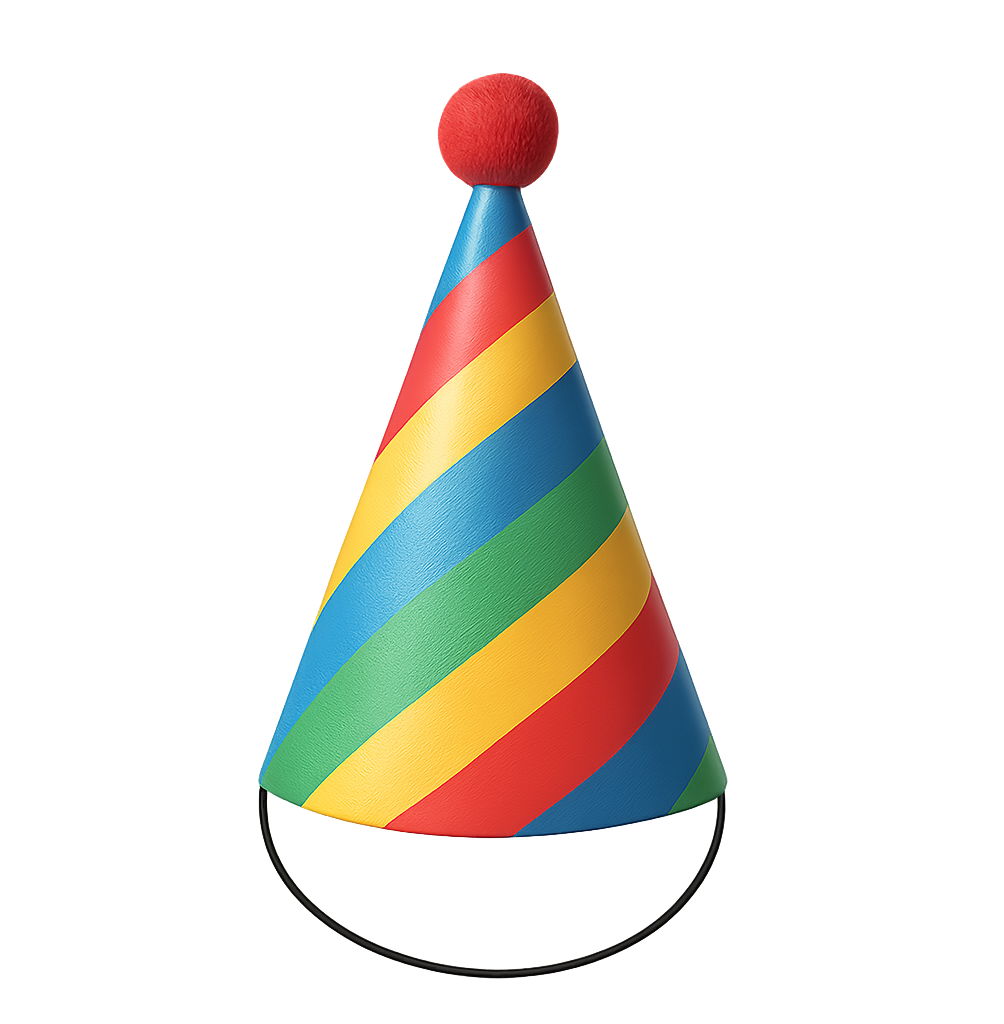 Rainbow Striped Party Cone Hat With Red Pom-Pom On Transparent Background For Celebration and Party Visuals