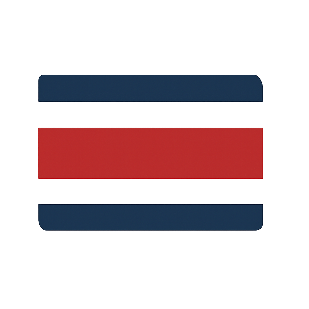 Rectangular Costa Rica Flag, Transparent Background.