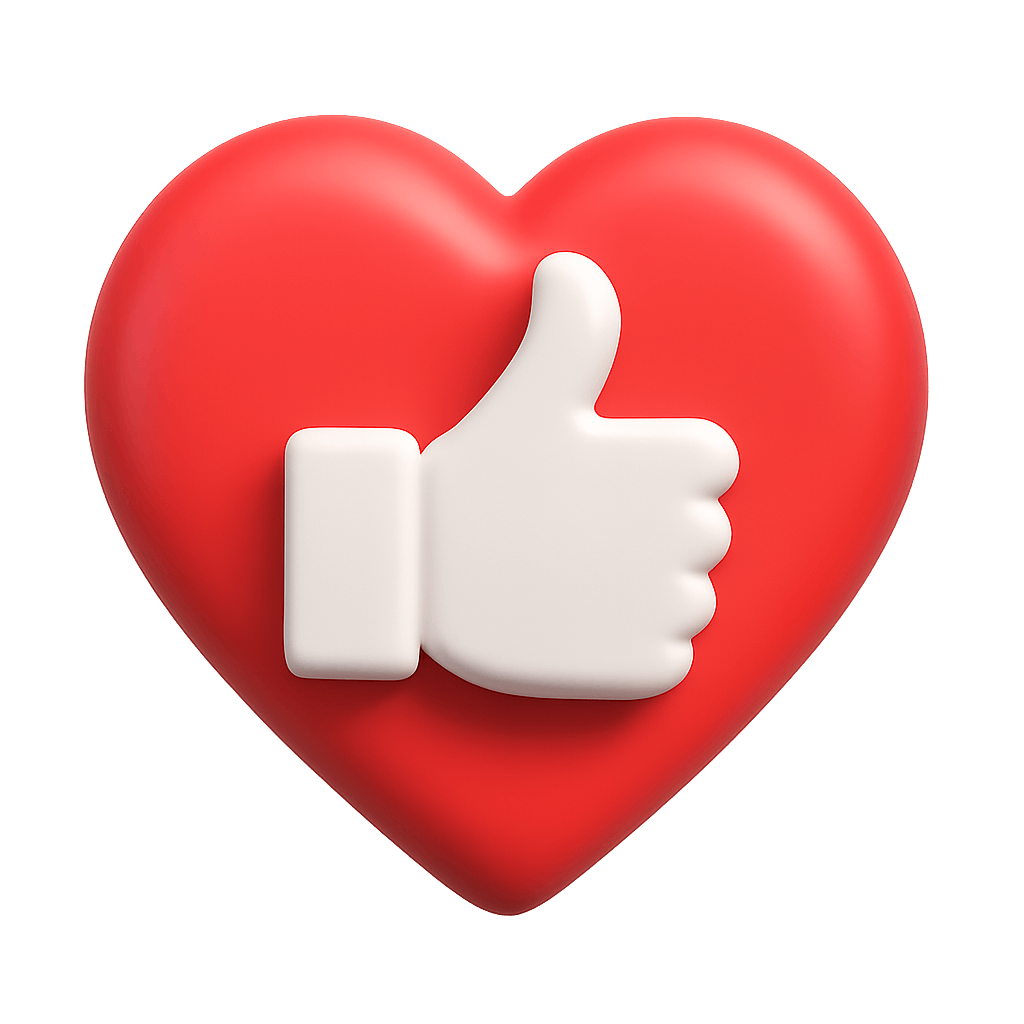 Red 3D Heart with Thumbs Up Icon