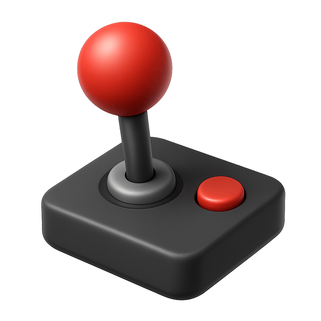 Retro Gaming Joystick with Red Button and Black Base on Transparent Background