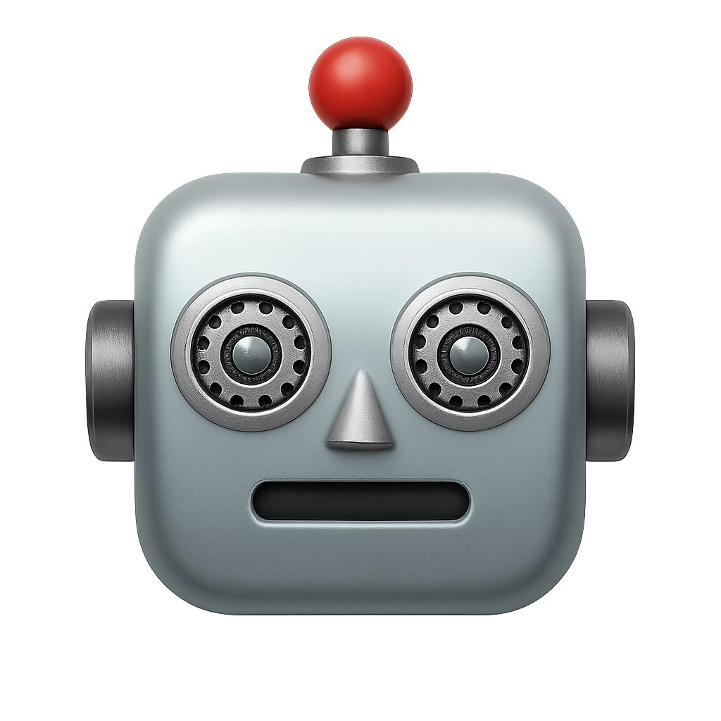 Retro Robot Head with Metal Features on a Transparent Background
