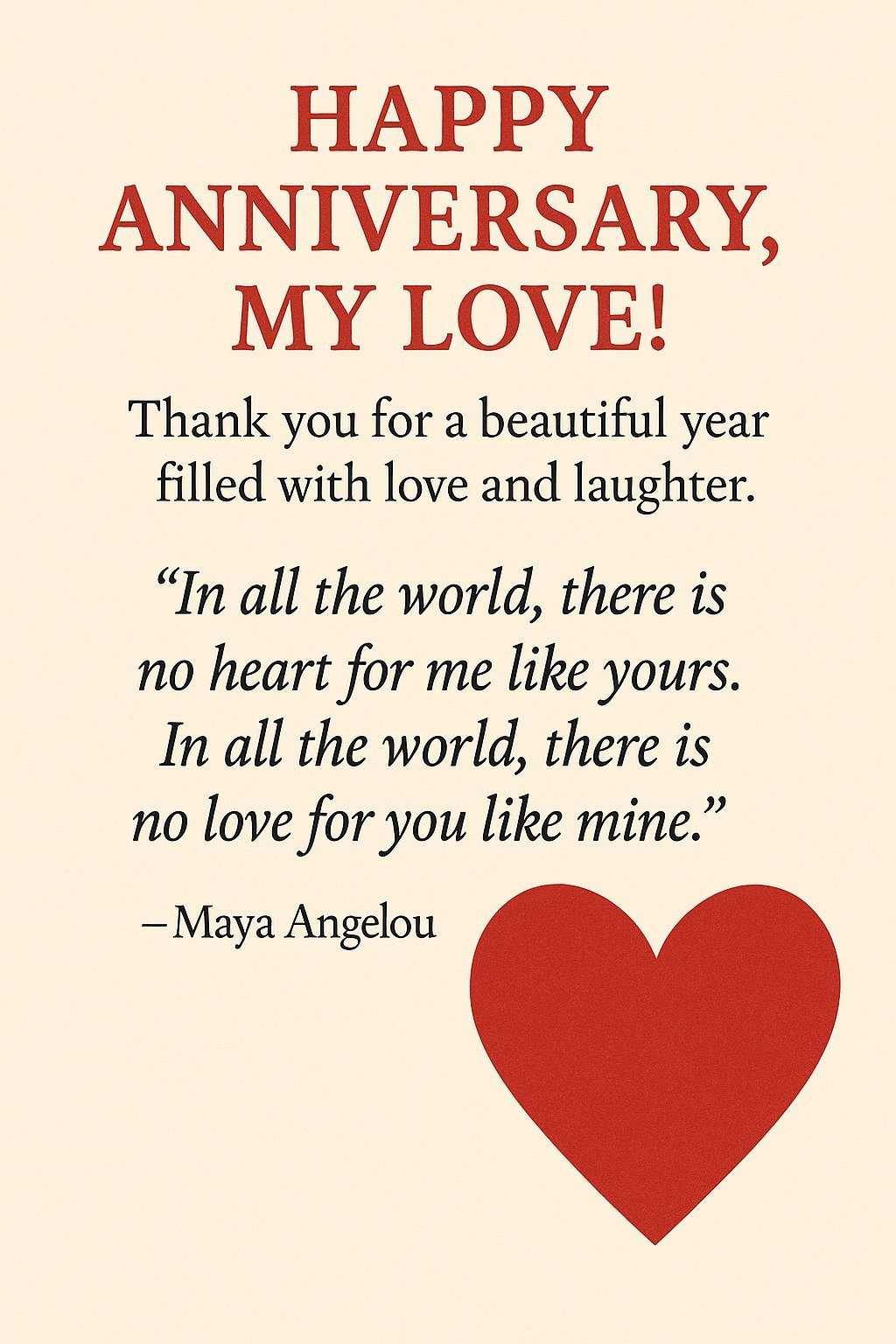 Romantic Anniversary Greeting with Love Quote and Heart Illustration