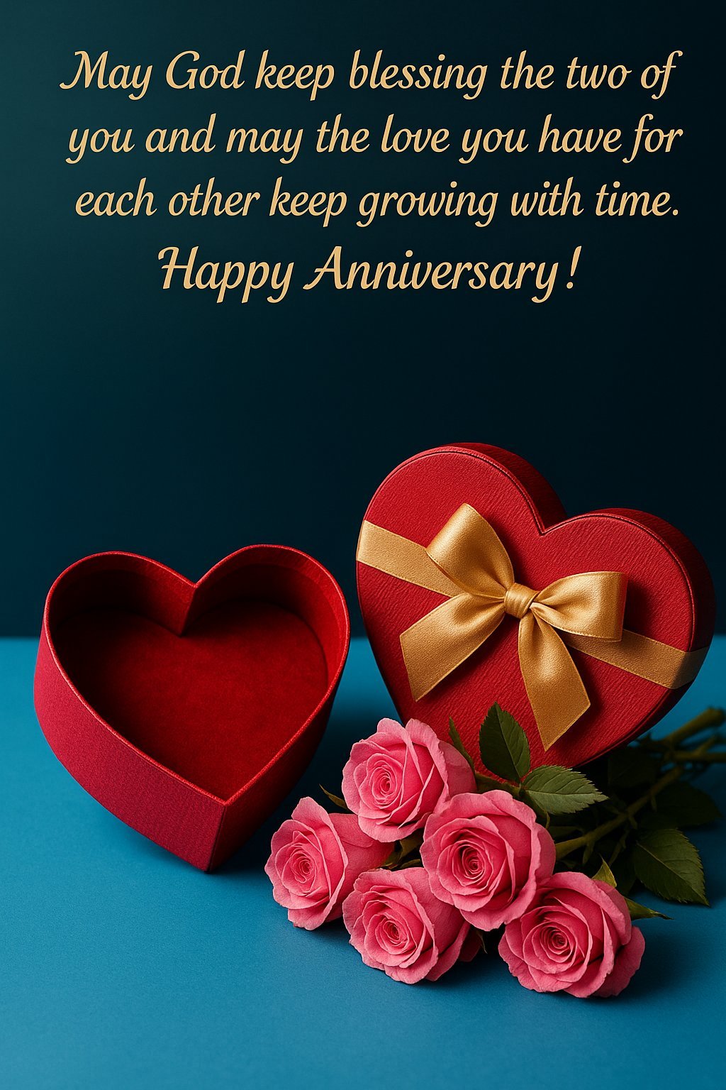 Romantic Anniversary Greeting with Roses and Heart-Shaped Gift Box