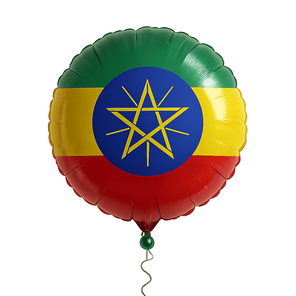 Round Ethiopia Flag Balloon Mylar Transparent Background