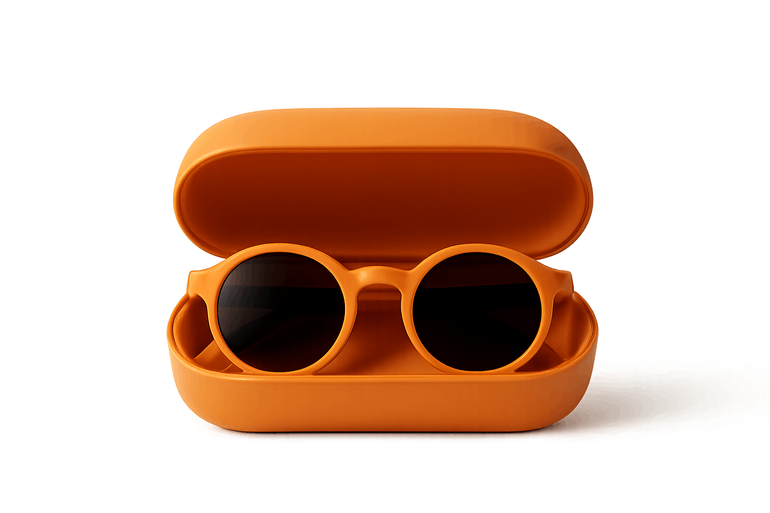 Round Orange Sunglasses Case Open Transparent Background