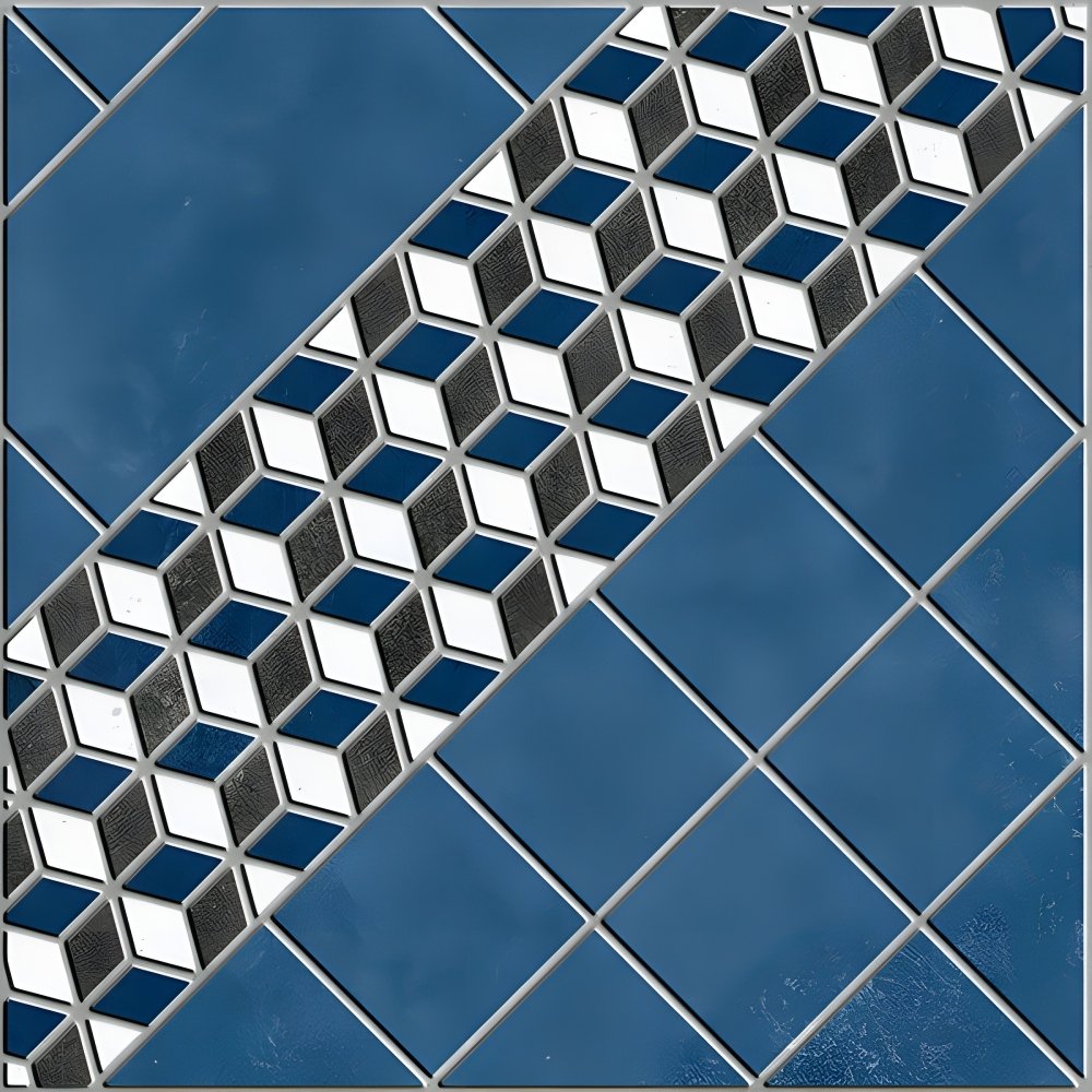 Royal Blue 3D Cube Diagonal Parking Tile