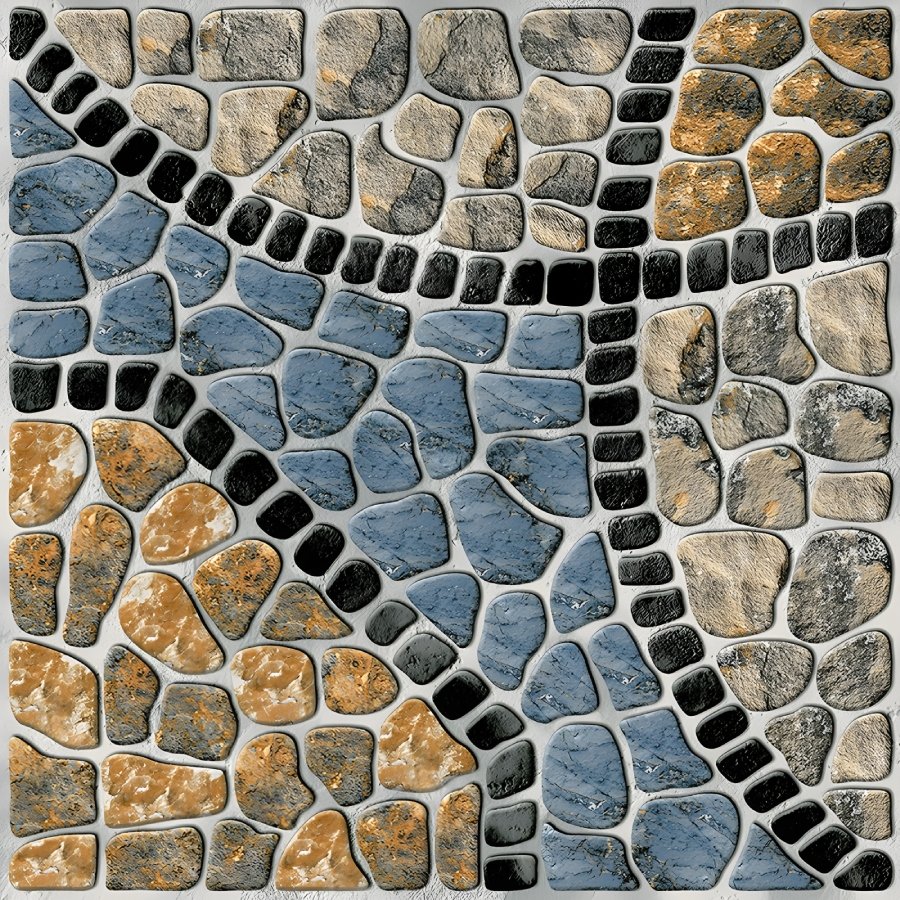 Rustic Blue Orange Cobblestone Mosaic Tile