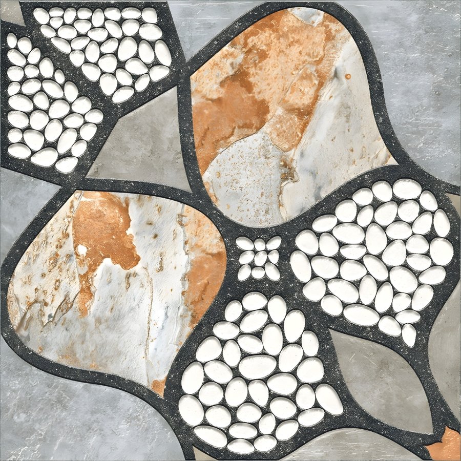 Rustic Floral Pebble Mosaic Orange Gray
