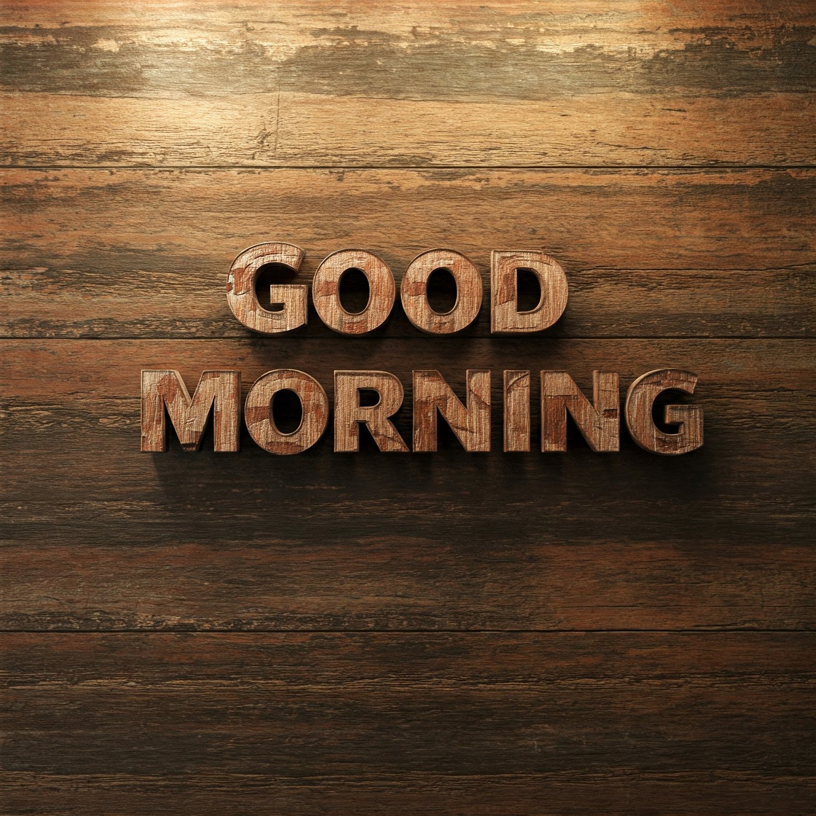 Rustic Morning Greeting With Wooden Text On Wooden Wall