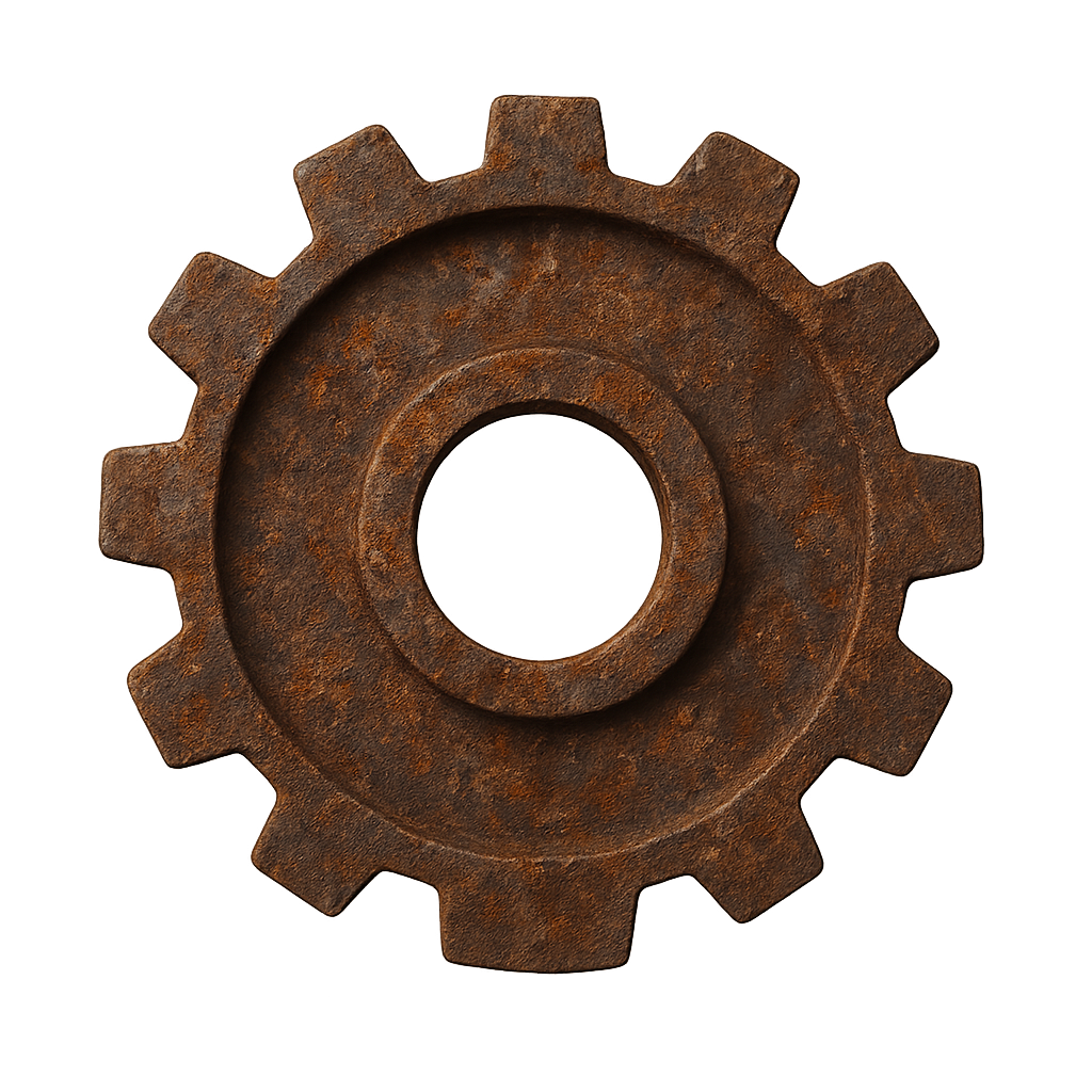 Rusty Gear on Transparent Background Close Up of Old Industrial Cogwheel and Metal Texture