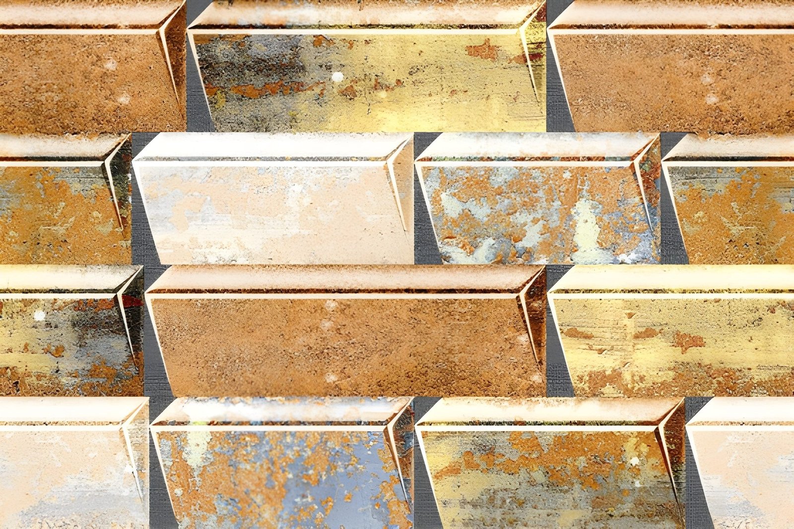 Rusty Metal Brick Pattern With Weathered Texture And Earthy Rust Colors For Industrial Backgrounds