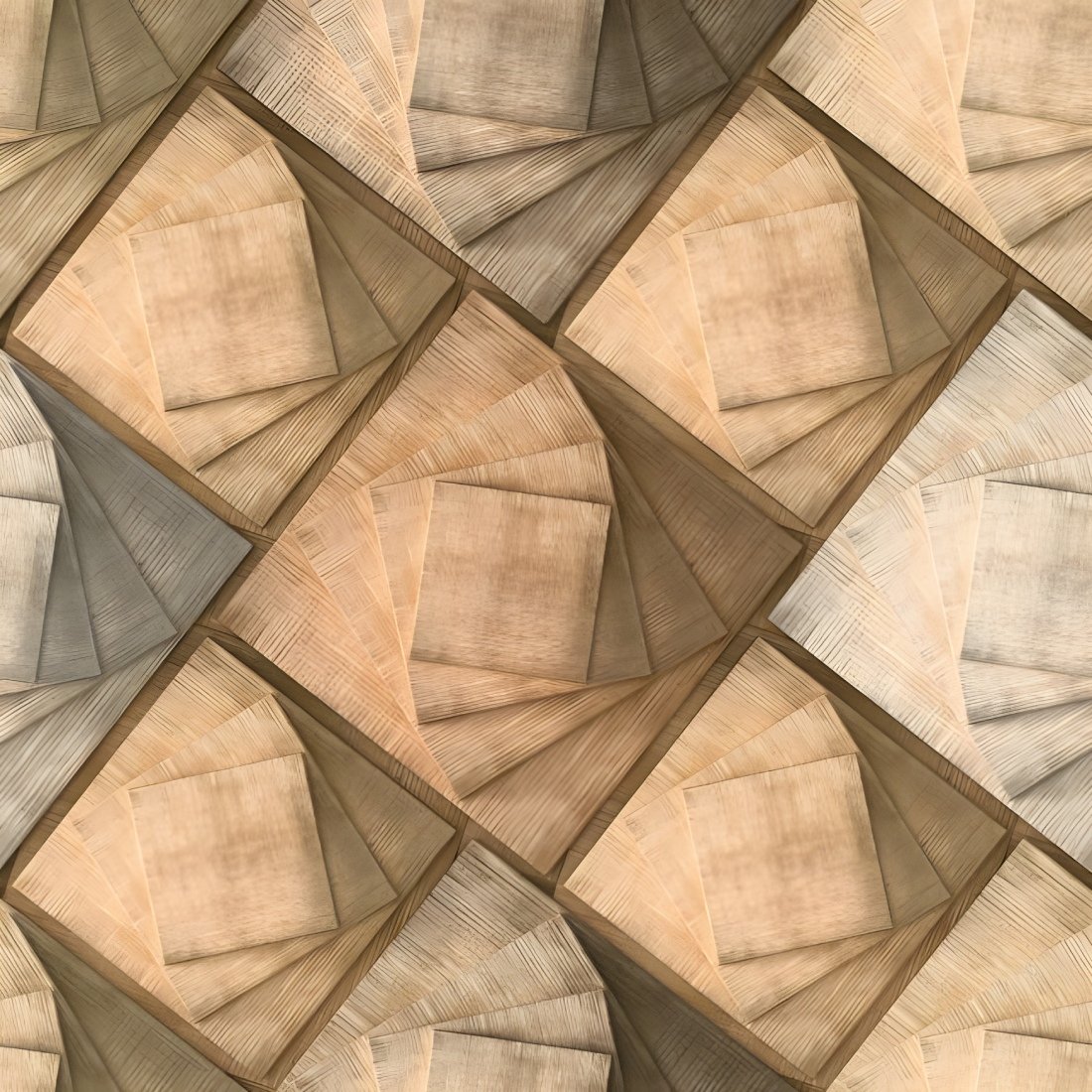 Seamless 3D Swirling Wood Cube Pattern