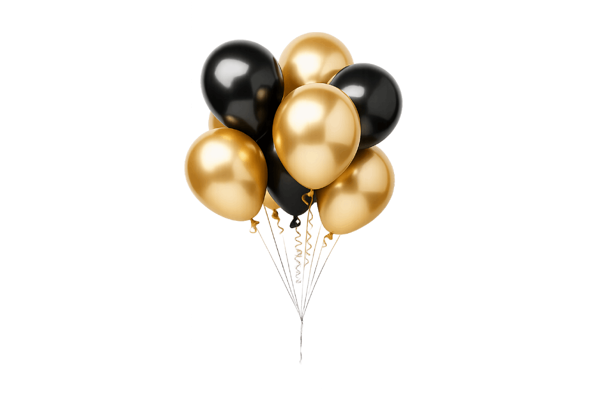Shiny Black Gold Balloons Transparent Background PNG